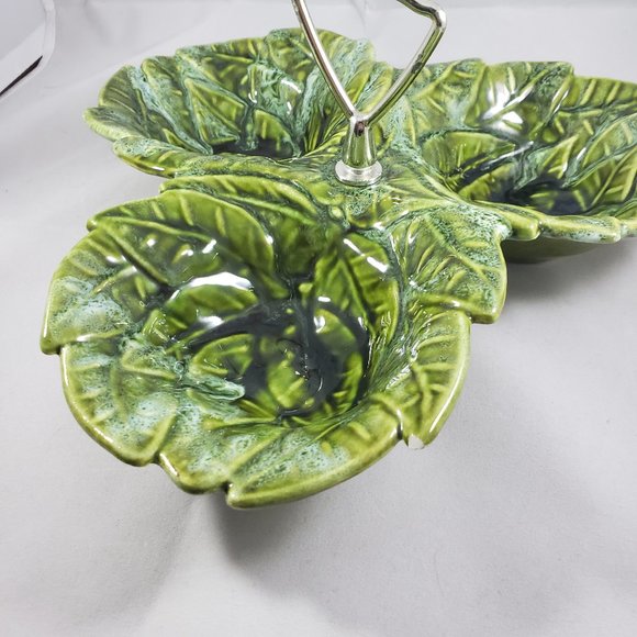 Vintage 1960s California Pottery Candy/Nut 3 Section Serving Dish #724 GreenLeaf - Picture 6 of 6